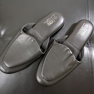 Easy Men's Black Leather Slippers Size 10